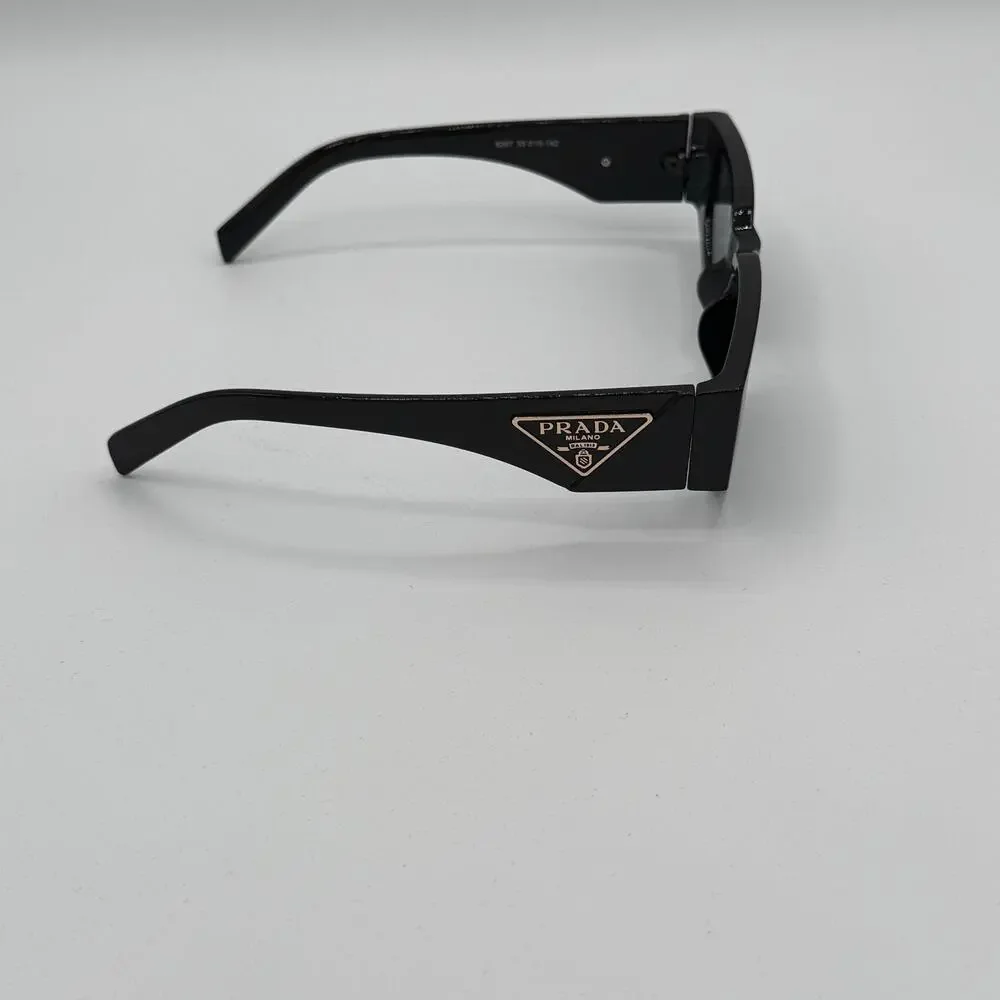 Prada SPR 17W Black Rectangle Sunglasses Gray Lenses 55-18-142 w/ Box Case